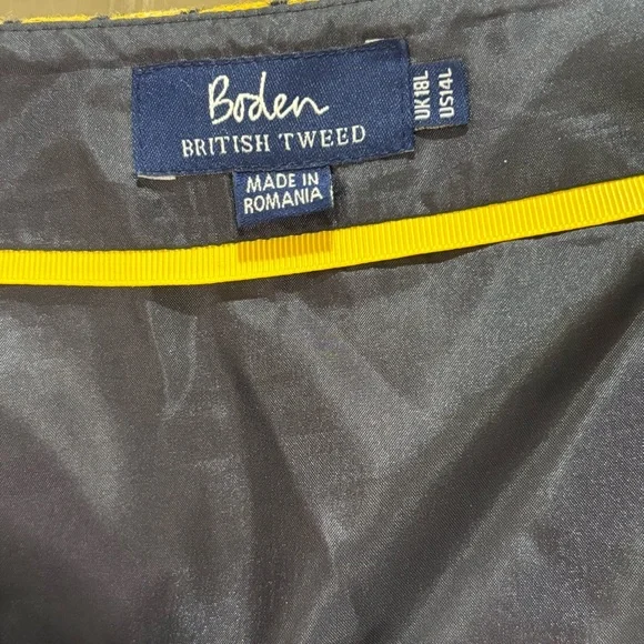 Boden 100% Wool British Tweed Faye Kilt Skirt Navy White Yellow Houndstooth| 14L - Picture 2 of 12